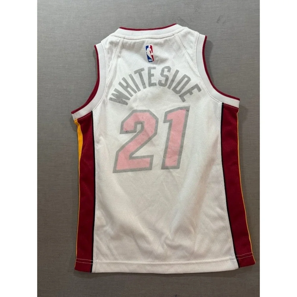 Nike Miami Heat #21 Whiteside Youth Basketball Jersey‎ White Red Small DRI FIT